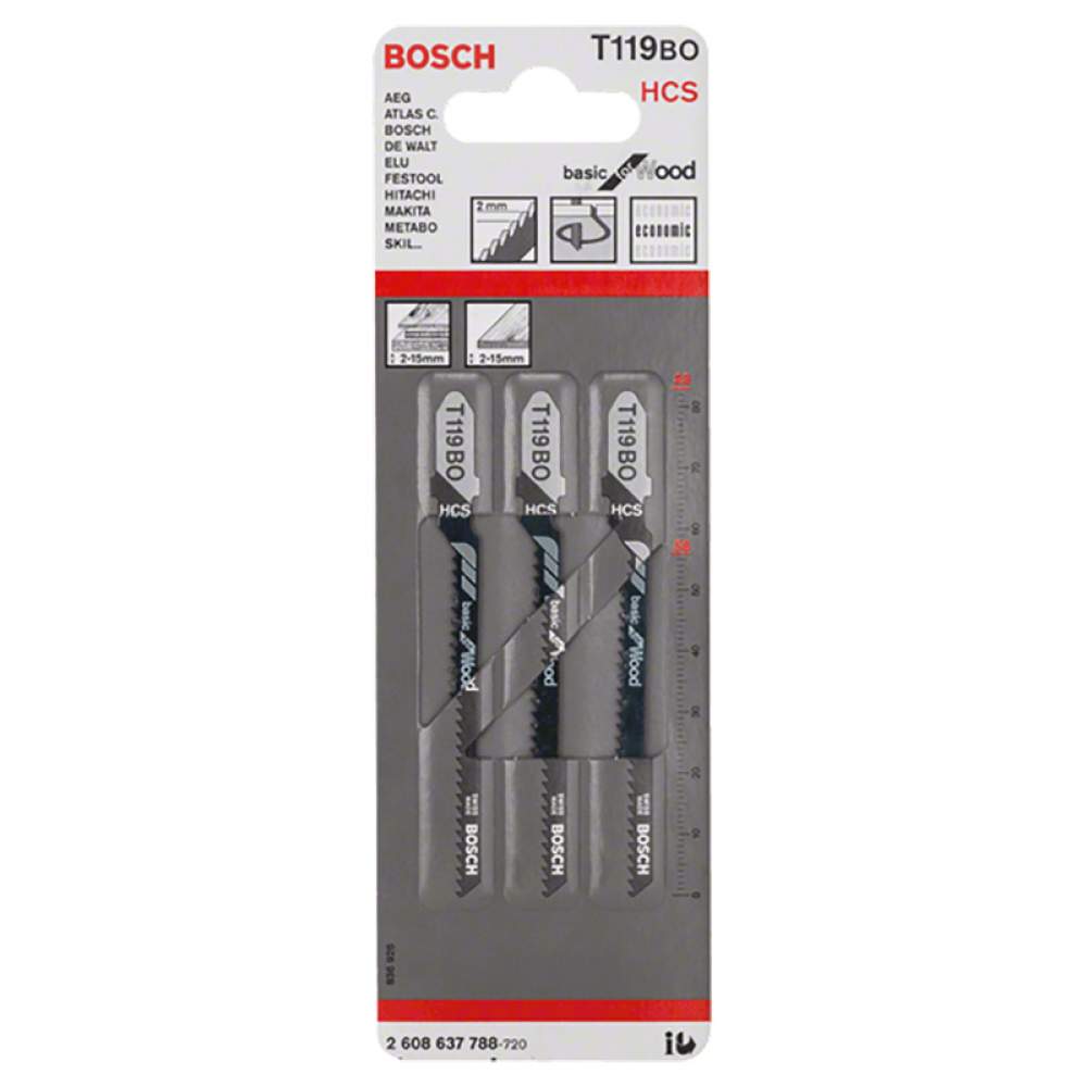 Пилка лобзиковая BOSCH T 119 ВО, HCS 3 шт.