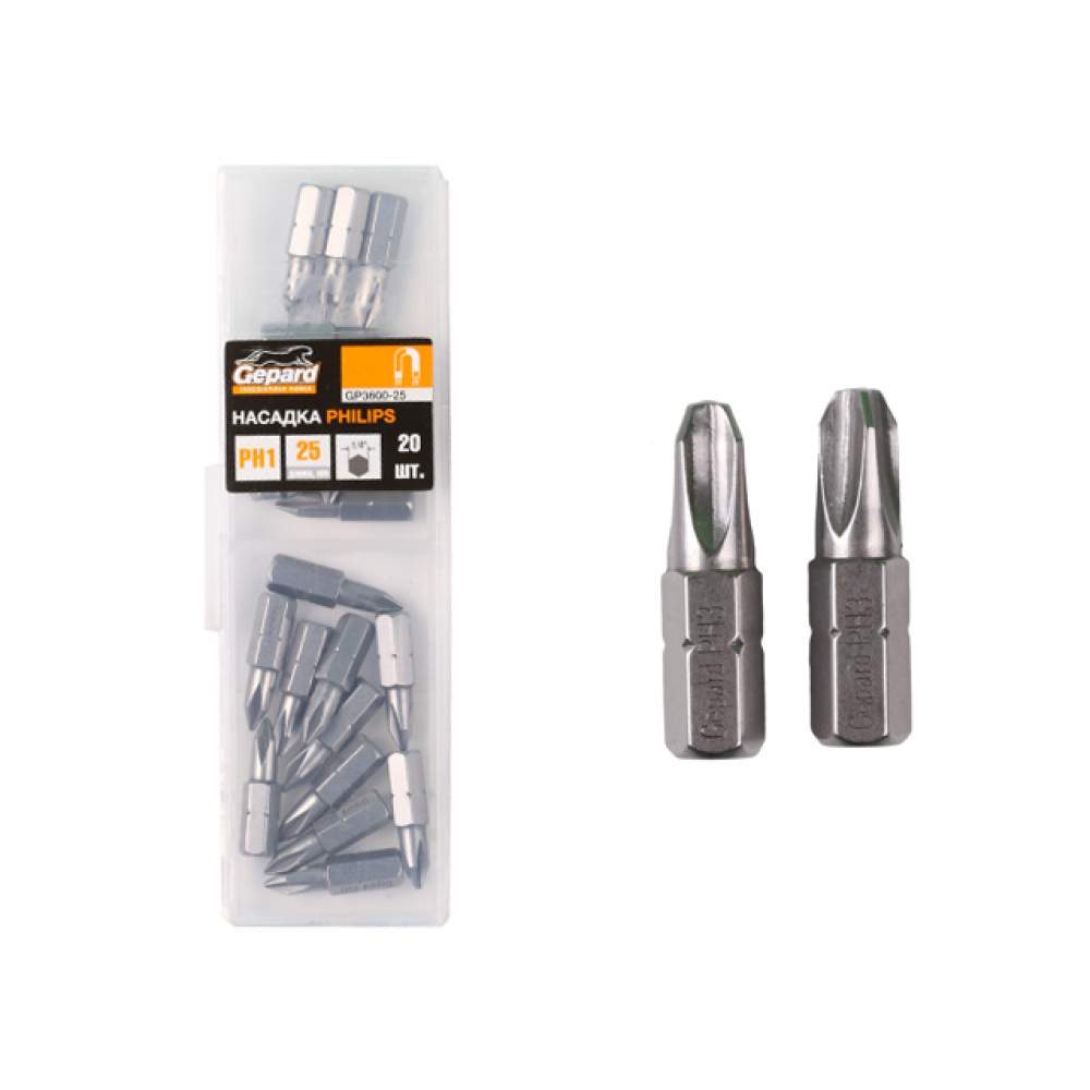 Насадка крестообразная PH1 25мм 20шт GEPARD (GP3600-25)