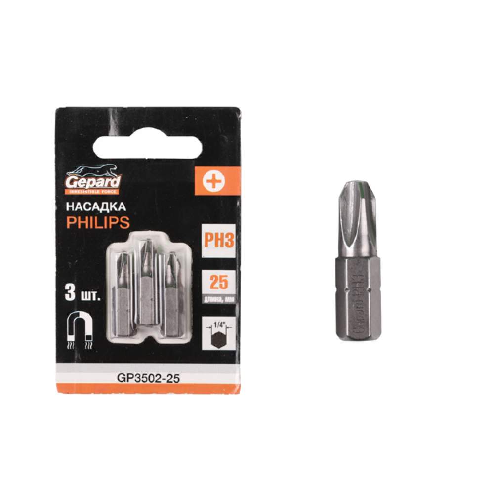 Насадка крестообразная PH3 25мм 3шт GEPARD (GP3502-25)
