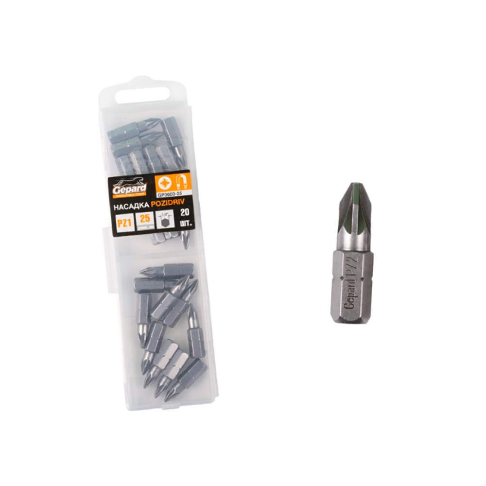 Насадка крестообразная PZ2 25мм 20шт GEPARD (GP3604-25)