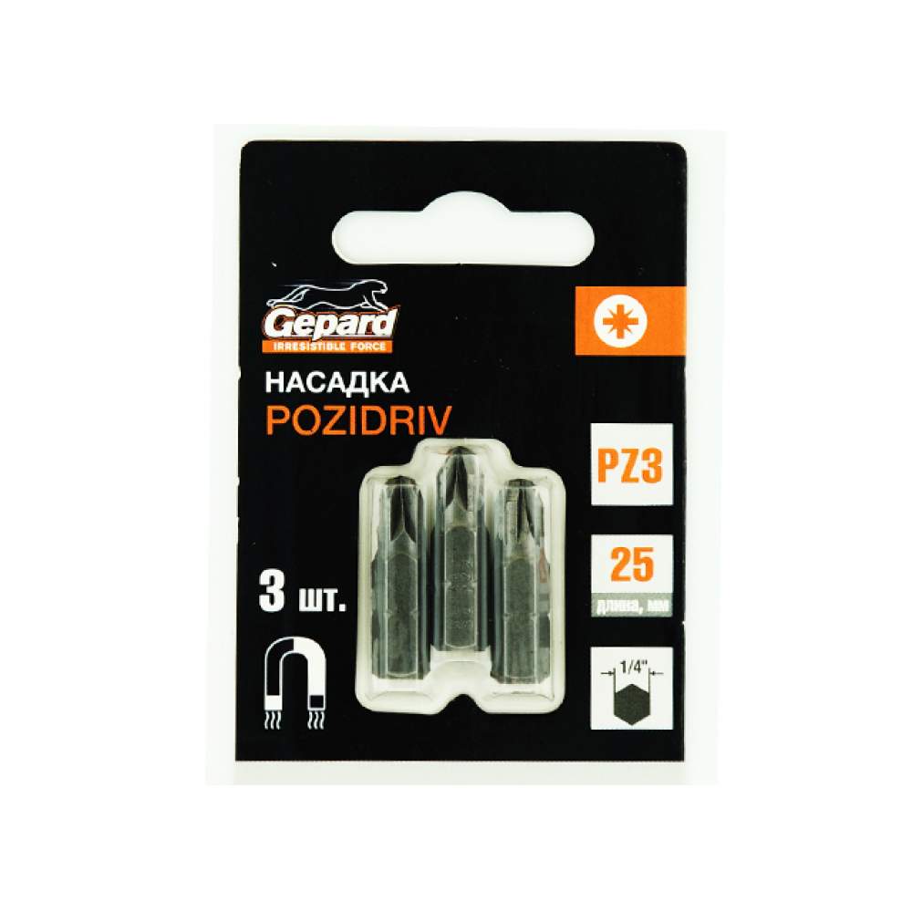 Насадка крестообразная PZ3 25мм 3шт GEPARD (GP3505-25)