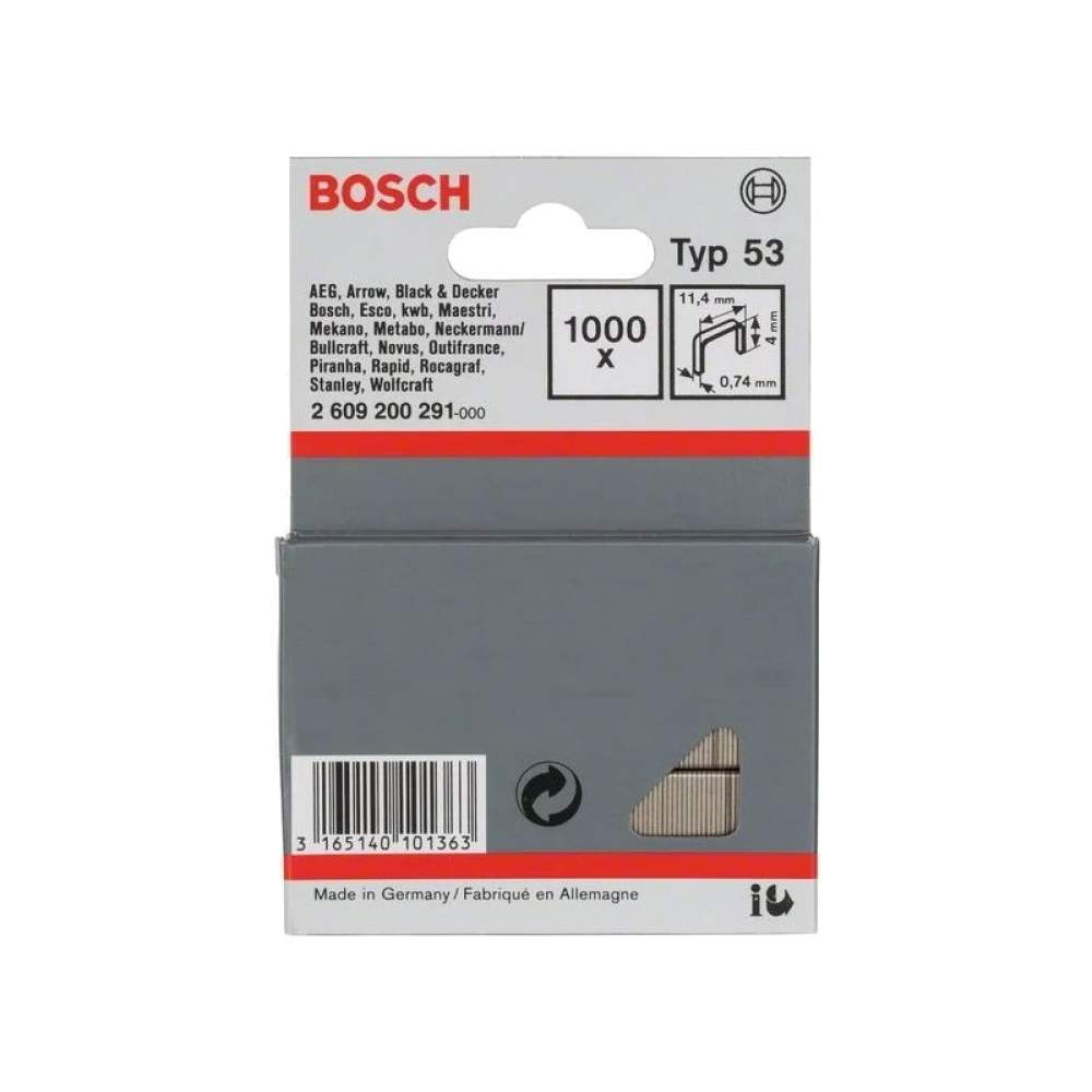 Скобы и штифты BOSCH 4ММ Т53 ДЛЯ HT8/14. HMT 53 1000 шт.