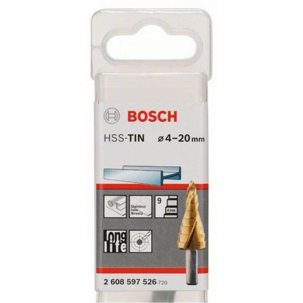 Сверло по металлу BOSCH СТУПЕНЧАТОЕ HSS-TIN 4-20 MМ