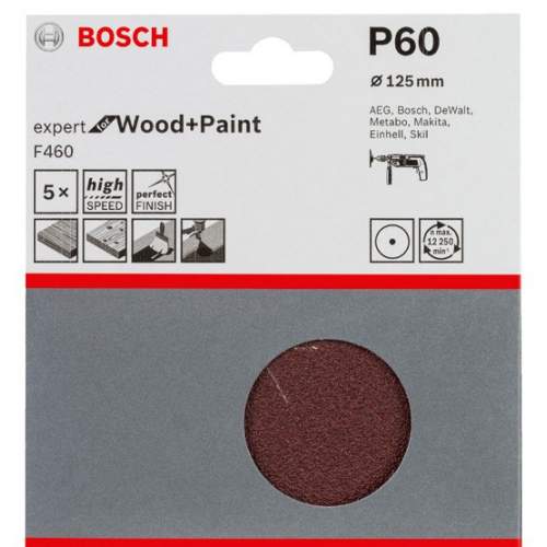 BOSCH 5 шлифлистов Expert for Wood+Paint Ø125мм K60