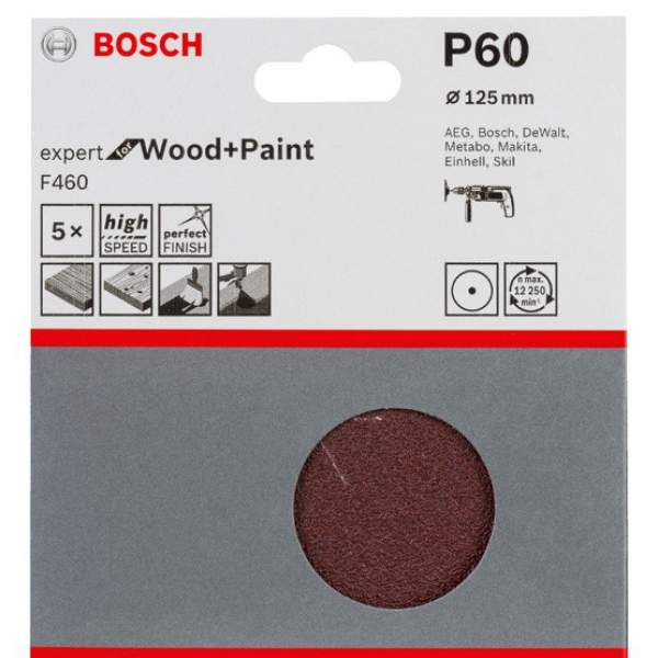 Шлифкруги 125 мм BOSCH 5 шлифлистов Expert for Wood+Paint Øмм K60