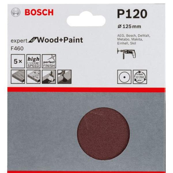 5 шлифлистов Expert for Wood+Paint Ø125мм K120 [Шлифкруг 125 мм BOSCH 5 шлифлистов Expert for Wood+Paint Øмм K120]