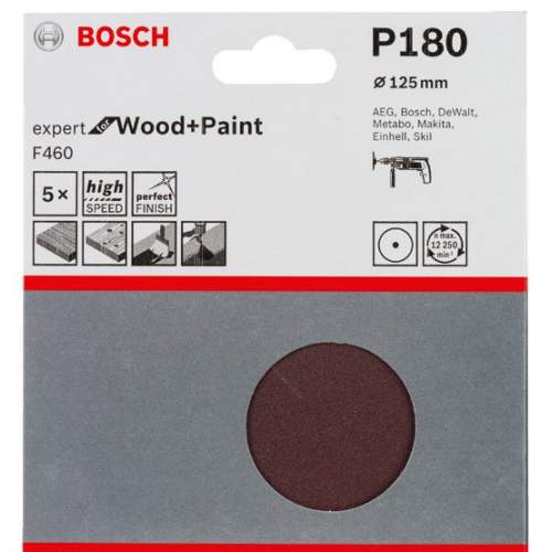 Шлифкруги 125 мм BOSCH 5 шлифлистов Expert for Wood+Paint Øмм K180
