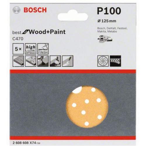 BOSCH 5 шлифлистов Best for Wood+Paint Multihole Ø125 K100