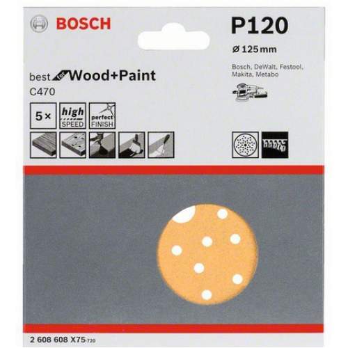BOSCH 5 шлифлистов Best for Wood+Paint Multihole Ø125 K120