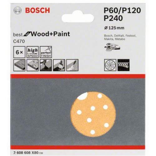 Шлифкруг 125 мм BOSCH 6 шлифлистов Best for Wood+Paint Multihole Ø K60-240
