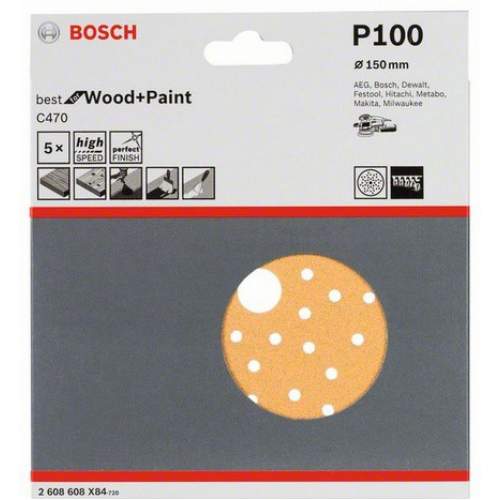 BOSCH 5 шлифлистов Best for Wood+Paint Multihole Ø150 K100