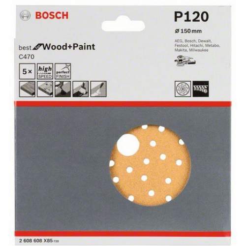 BOSCH 5 шлифлистов Best for Wood+Paint Multihole Ø150 K120