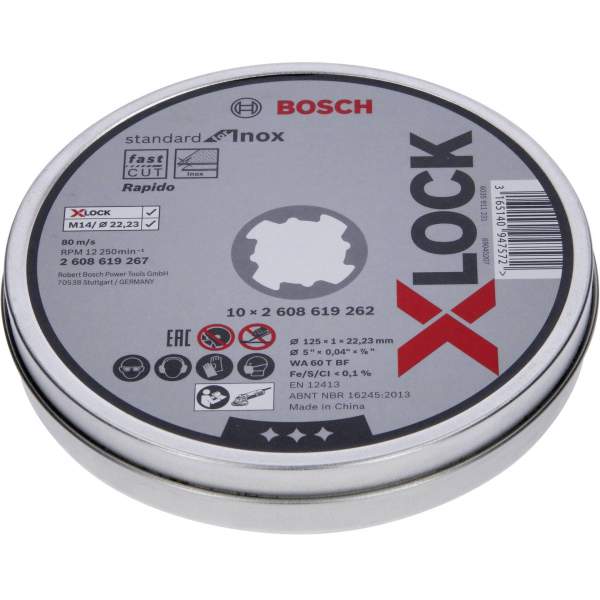 Отрезной диск  Standard for Inox 125x1x22.23 мм прямой 10шт [Оснастка X-LOCK BOSCH Отрезной диск Standard for Inox 125x1x22.23 мм прямой 10шт]