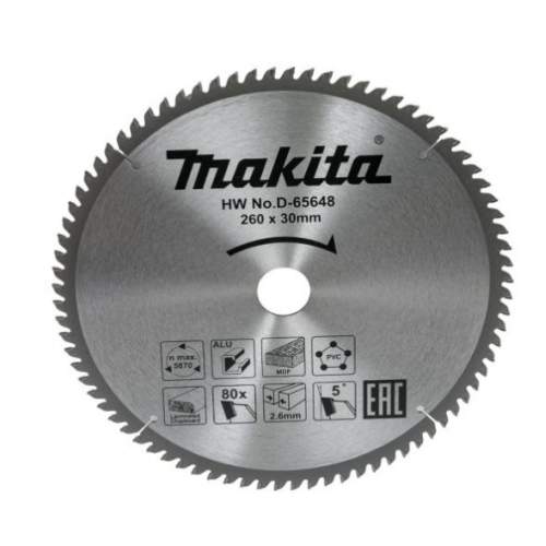 Пильный диск MAKITA универсальный для алюминия/дерева/пластика, 260x30x80T