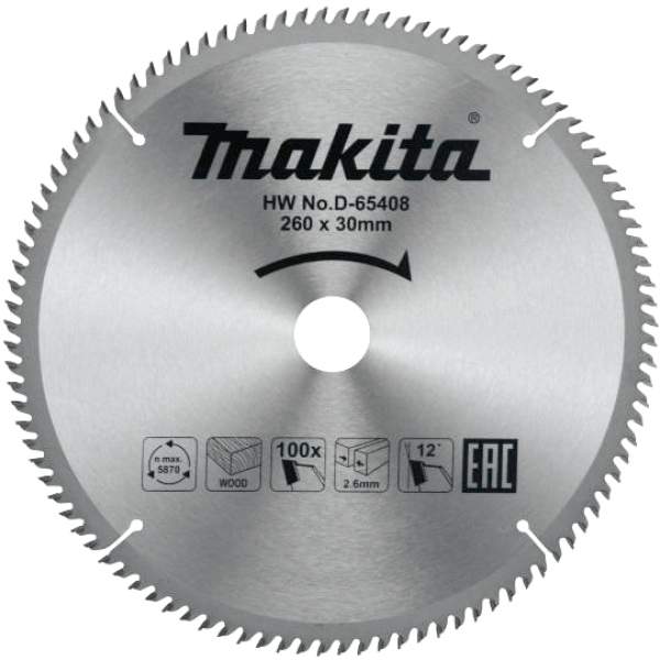 Пильный диск MAKITA для дерева, 260x30x1,8x100T