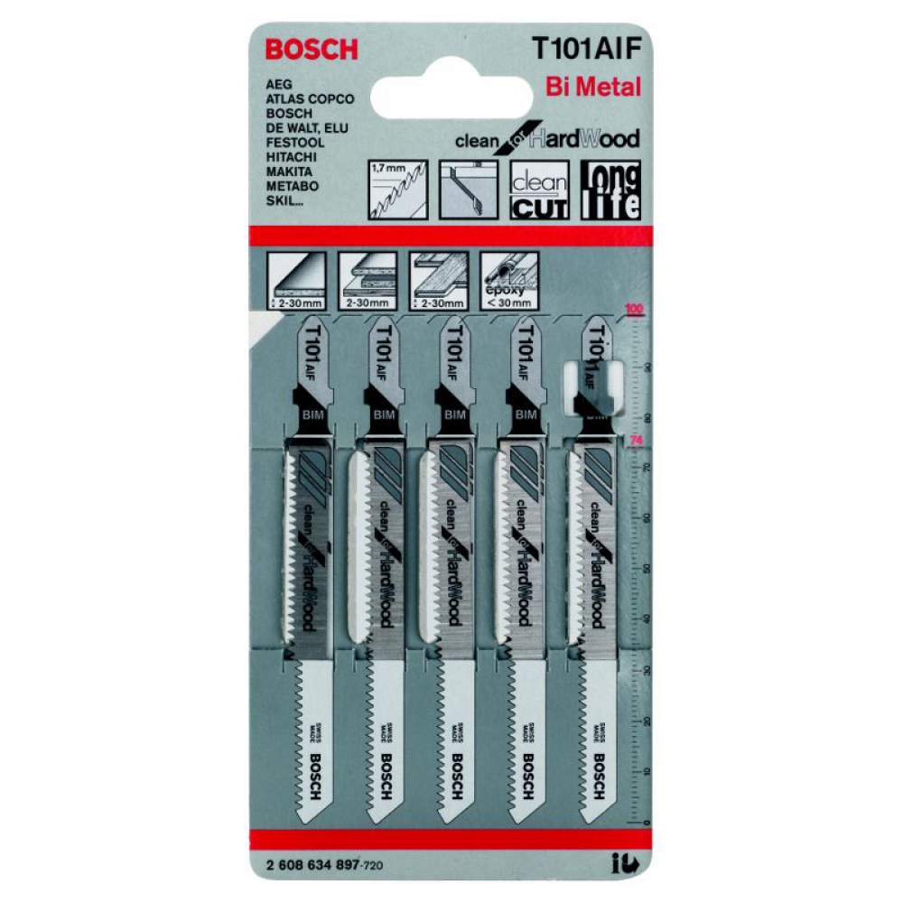 Пилка лобзиковая BOSCH 5 ЛОБЗИКОВЫХ ПИЛОК T 101 AIF, BIM