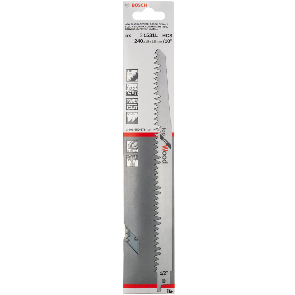 Пилка сабельная BOSCH S 1531 L Top for Wood (5 шт / 240 мм)