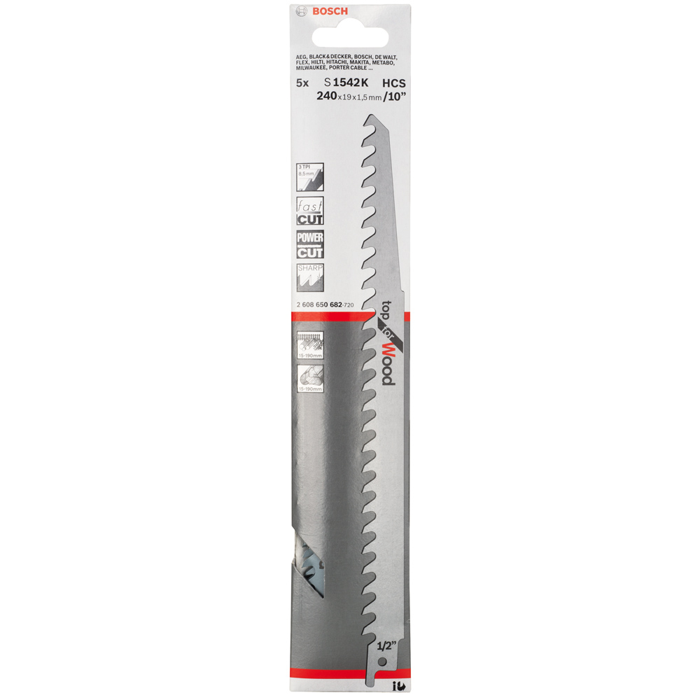 Пилка сабельная BOSCH S 1542 K Top for Wood (5 шт / 240 мм)
