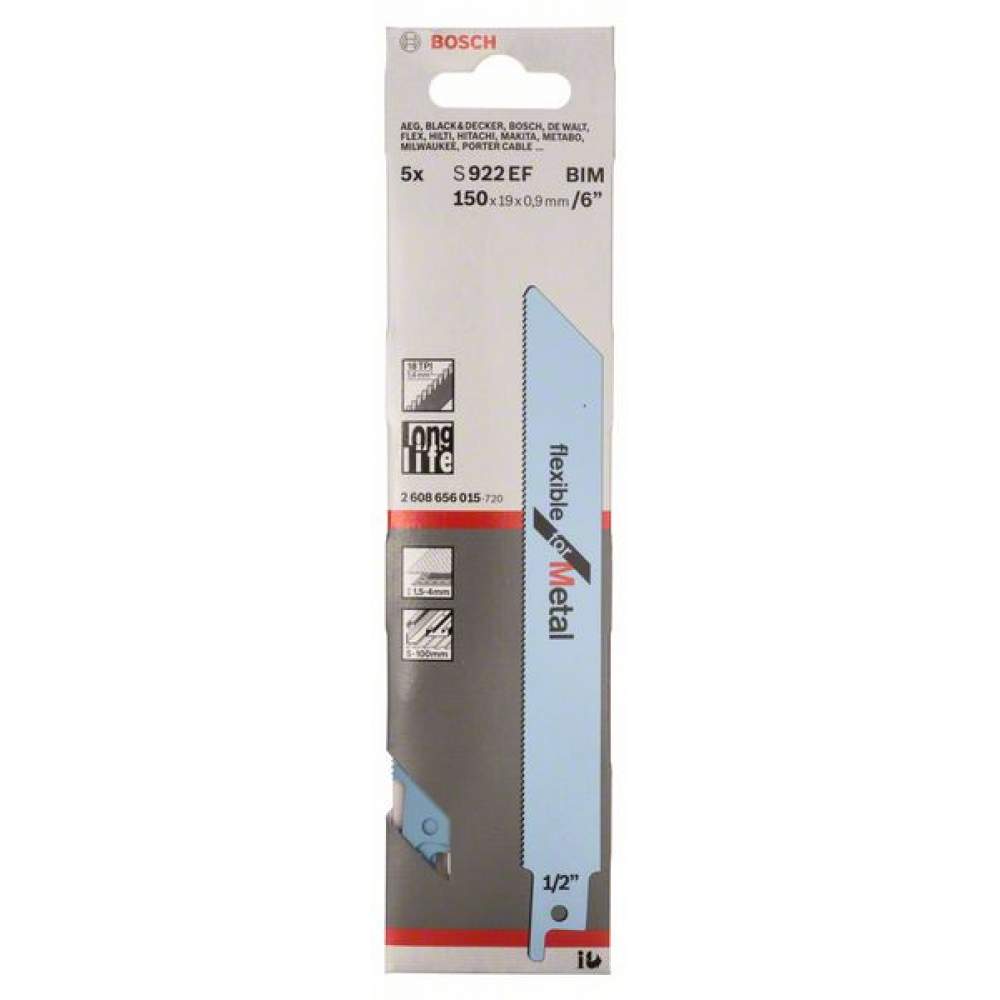 Пилка сабельная BOSCH S 922 EF Flexible for Metal (5 шт / 150 мм)