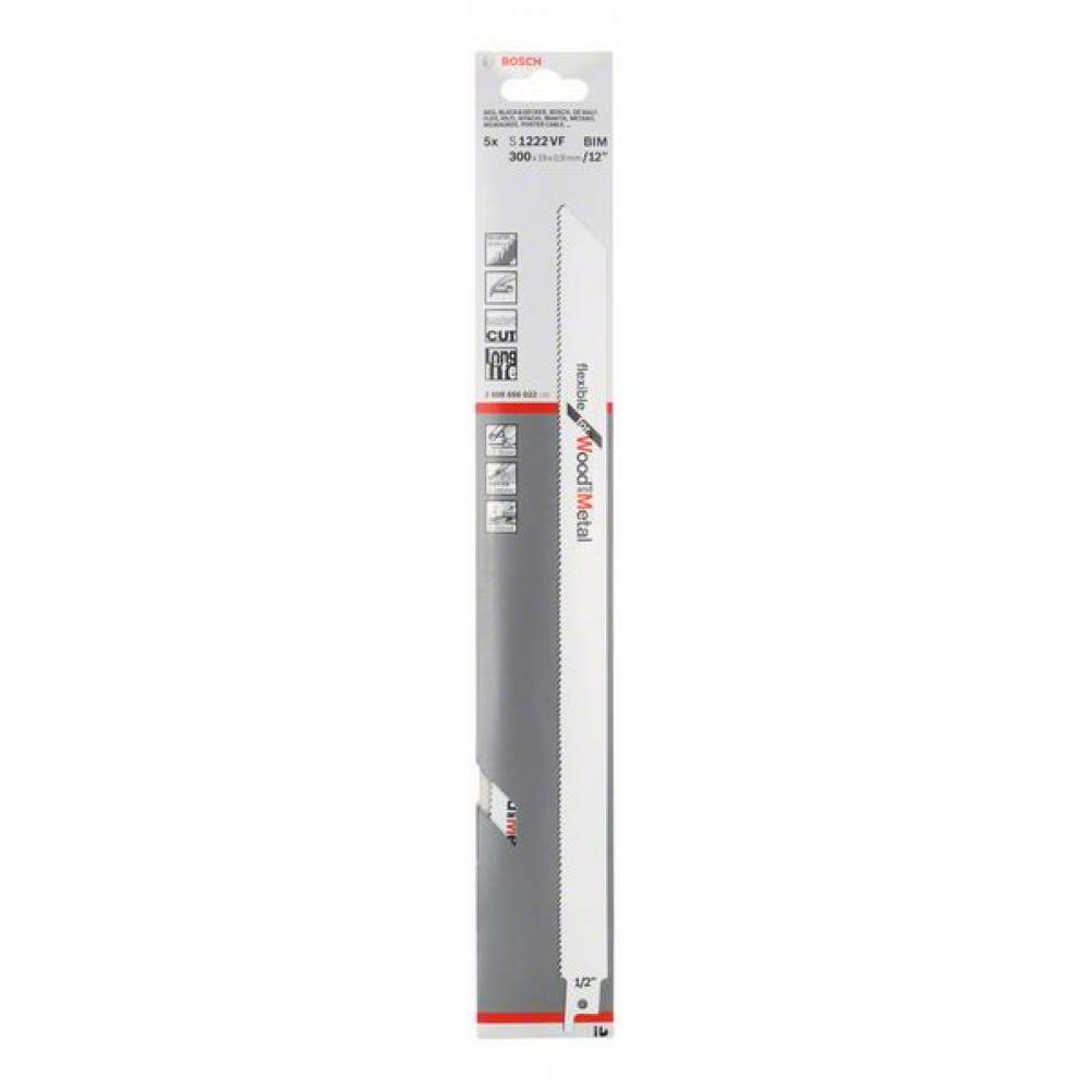 Пилка сабельная BOSCH S 1222 VF Flexible for Wood and Metal (5 шт / 300 мм)