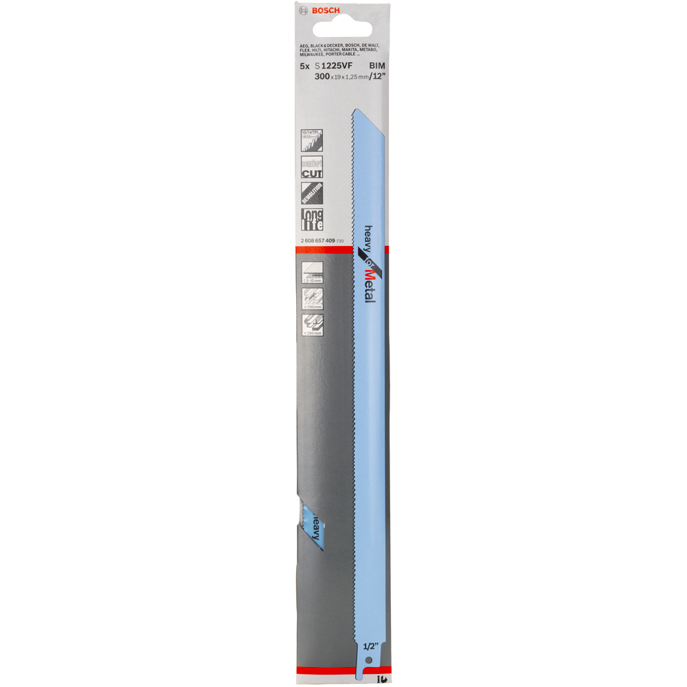 Пилка сабельная BOSCH S 1225 VF Heavy for Metal (5 шт / 300 мм)