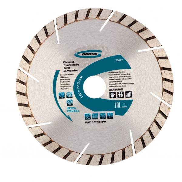 Алмазный диск GROSS ф150х22,2мм, турбо-сегментный, сухое резание// Gross