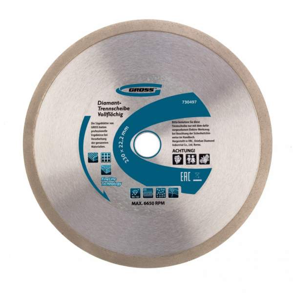 Алмазный диск GROSS ф230х22,2мм, сплошной, мокрое резание// Gross