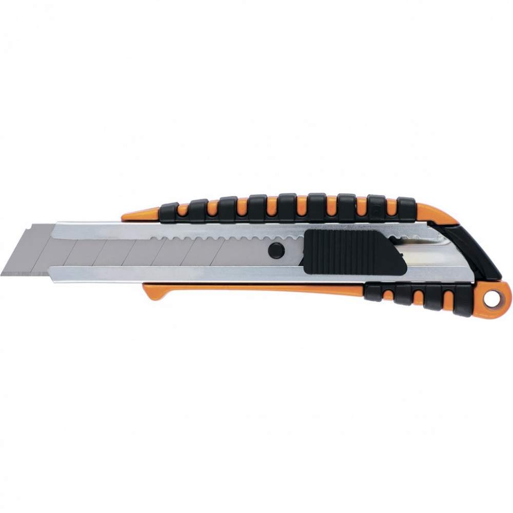 Прочий инструмент SPARTA Нож, 18 мм выдвижное лезвие металлическая направляющая, метал. двухкомпонентный корпус// Sparta