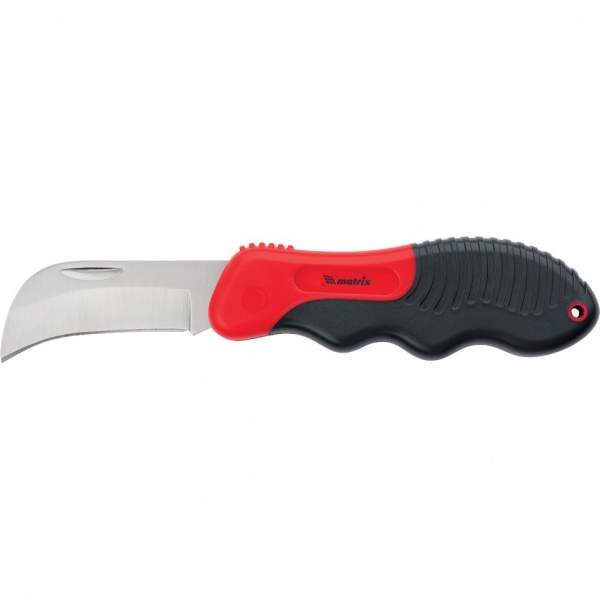 Прочий инструмент MATRIX Нож электрика, складной, изогнутое лезвие, эргономичная двухкомпонентная рукоятка// Matrix