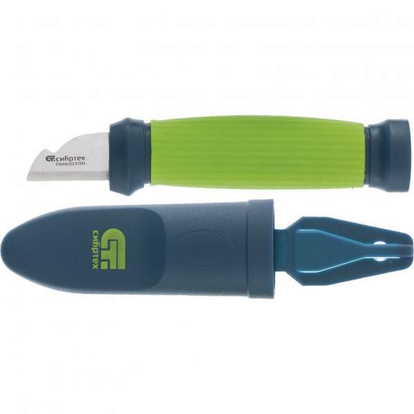 Прочий инструмент СИБРТЕХ Нож монтажника с чехлом (заточка справа), обрезиненная рукоятка, 154 мм, лезвие 31 мм Сибртех