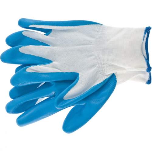 Перчатки СИБРТЕХ полиэфирные с синим нитрильным покрытием, размер L, 15 класс вязки// Сибртех