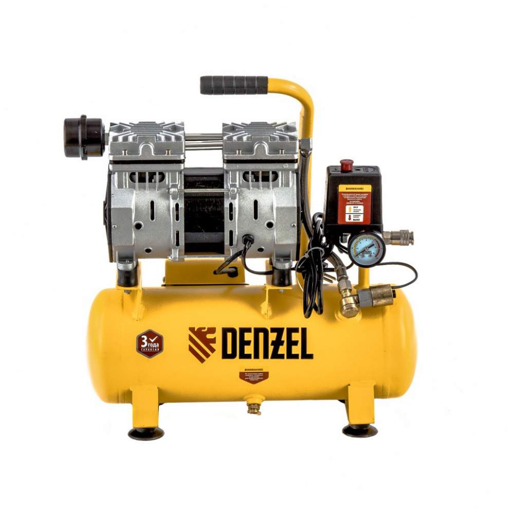 Компрессор DENZEL DLS650/10 безмаслянный малошумный 650 Вт, 120 л/мин, ресивер 10 л Denzel