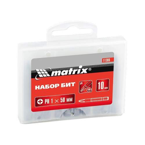 Набор бит MATRIX PH1 х 50 мм, сталь 45Х, 10 шт, пластиковый бокс Matrix
