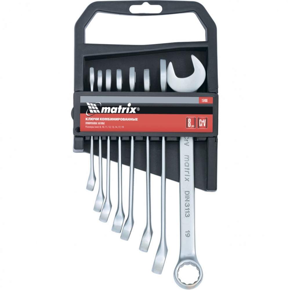 Набор ключей MATRIX комбинированных, 8 - 19 мм, 8 шт., CrV, матовый хром// Matrix