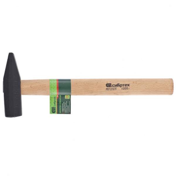 Ударный инструмент СИБРТЕХ Молоток слесарный, 1000 г, квадратный боек, деревянная рукоятка// Сибртех