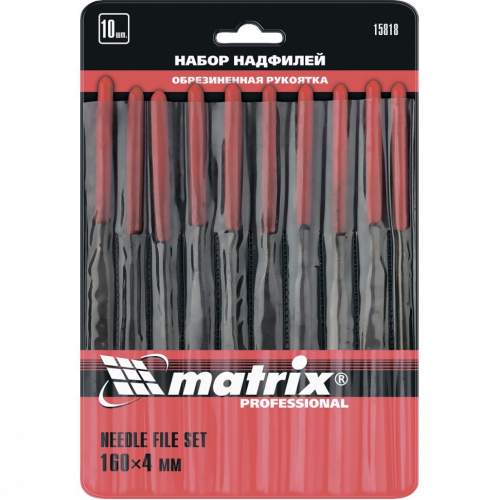 MATRIX Набор надфилей, 160 х 4 мм, 10 шт., обрезиненные рукоятки// Matrix