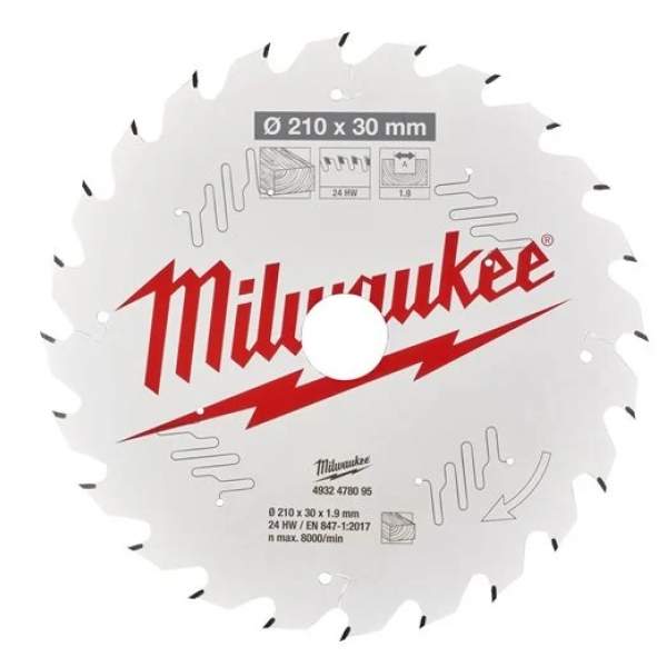 Milwaukee Пильный диск для настольной пилы по дереву 210x30x1,9x24 скошенные зубья отрицат. угол (замена для 4932464174)