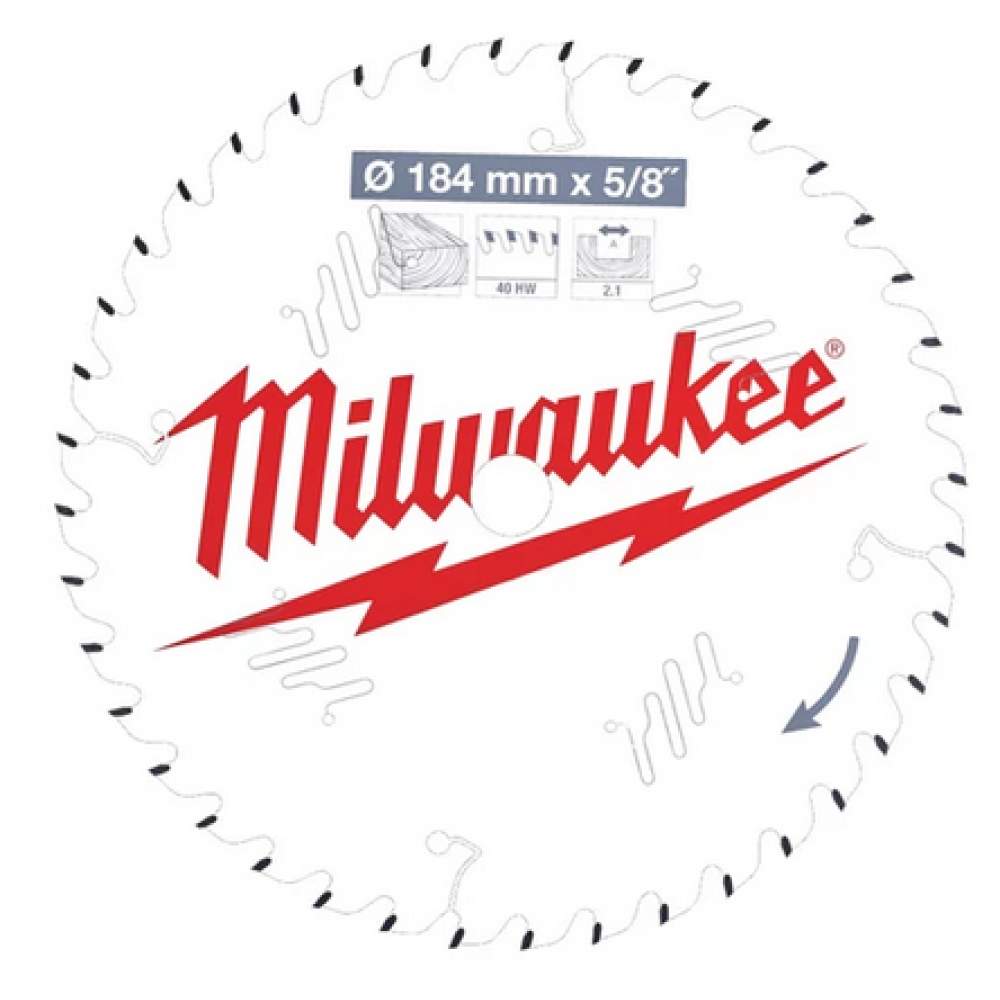 Milwaukee Пильный диск для циркулярной пилы по дереву 184x5/8x2,1x40 скошенные зубья