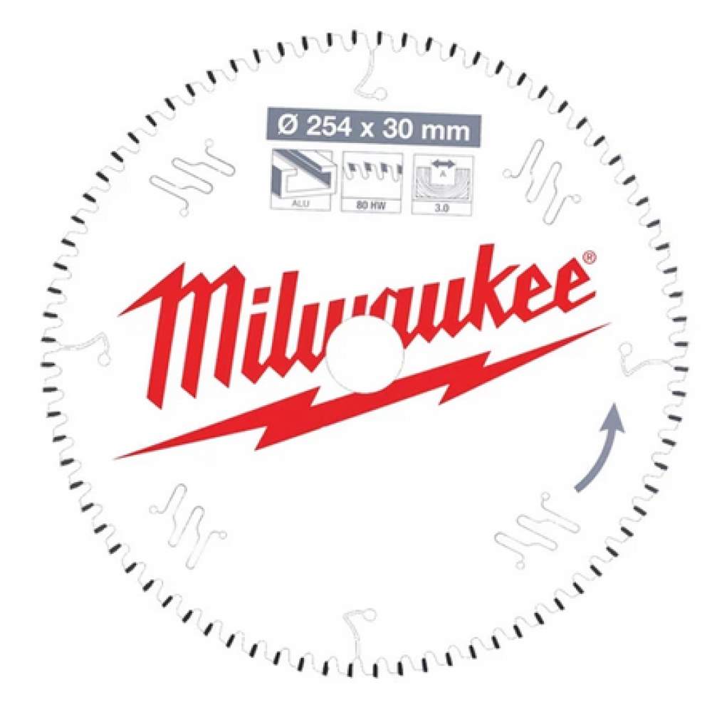 Milwaukee Пильный диск для торцовочной пилы по алюминию254x30x3,0x80 трапециевидный зуб/плоский зуб отрицат. угол