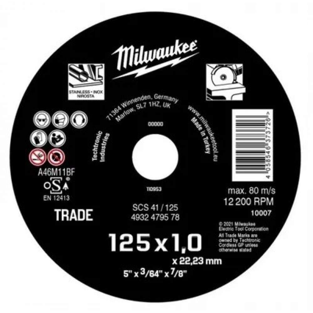 Отрезной круг Milwaukee 125x1.0x22.23 Stanless Inox