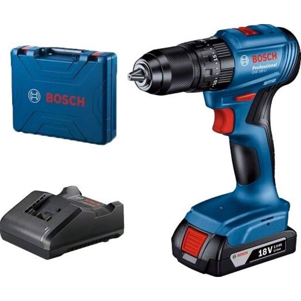 Дрель- шуруповерт ударный аккумуляторный BOSCH GSB 185-LI (1*2,0 Ah, case)