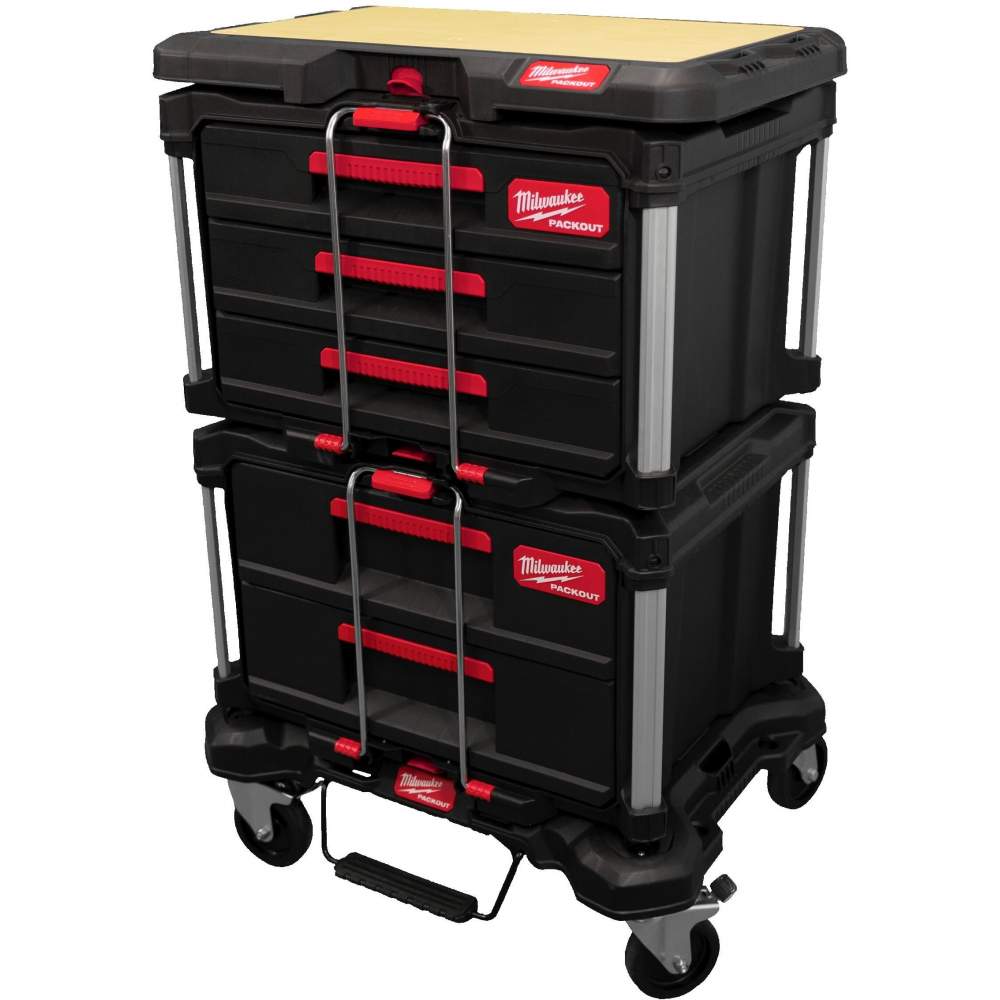 Milwaukee Набор транспортировочный Milwaukee Packout 2023 (4932492892) (состав набора: настраиваемая рабочая поверхность, 2 ящика для инструментов, тележка)