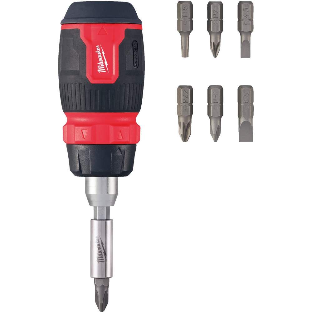 Отвертка Milwaukee Milwaukee 4932480581 8 в 1 (универсальная, с храповым механизмом, съемный держатель бит для доступа в труднодоступных местах)