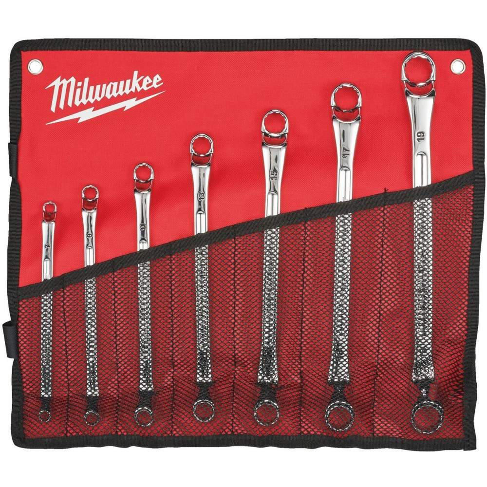 Milwaukee Набор накидных ключей Milwaukee 4932492737 7шт (под углом 75°, размеры: 6х7мм, 8х9мм, 10х11мм, 12х13мм, 14х15мм, 16х17мм, 18х19мм, 12-точечная проушин