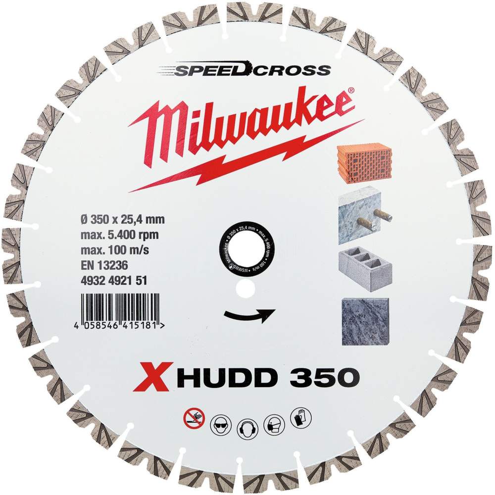 Milwaukee Алмазный диск Milwaukee Speedcross X-HUDD 350мм (4932492151) (сегментный, по железобетону, высота сегмента до 13 мм, лазерная сварка крепления сегмент