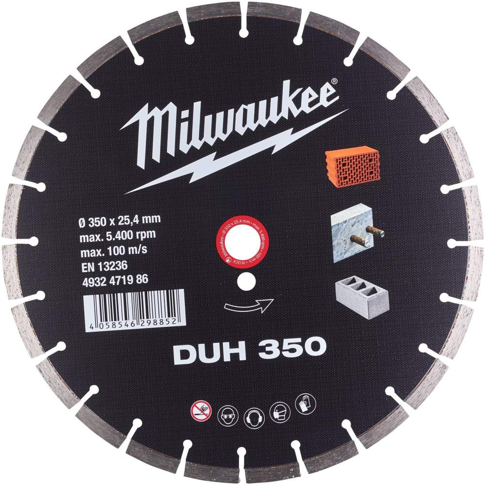 Milwaukee Алмазный диск Milwaukee DUH 350мм (4932471986) (профессиональный, сухая резка твердых материалов, внутренний диаметр диска: 25.4мм, ширина реза: 2.8мм