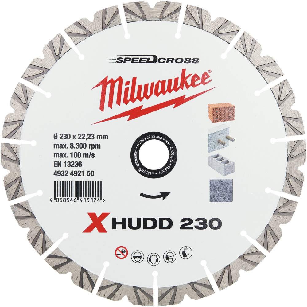 Milwaukee Алмазный диск Milwaukee Speedcross X-HUDD 230мм (4932492150) (сегментный, для всех видов твердых строительных материалов, высота сегмента до 13мм, вну