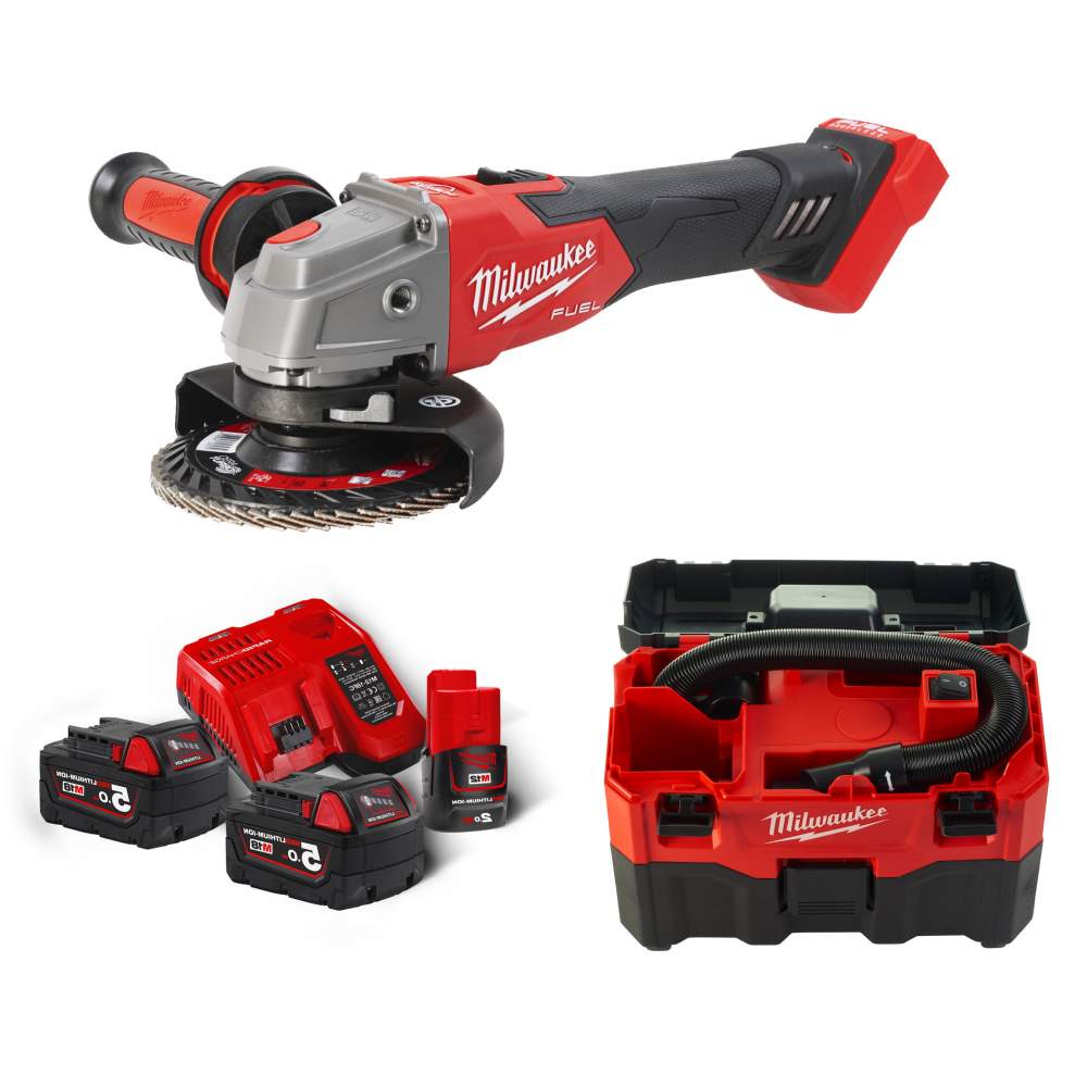 Milwaukee Набор инструментов Milwaukee M18FSAGV125XB/M18VC-2/M18NRG-502 (A003MLW) (в набор входит: угловая шлифмашина Milwaukee M18 FSAGV125XB-0X FUEL (49334784
