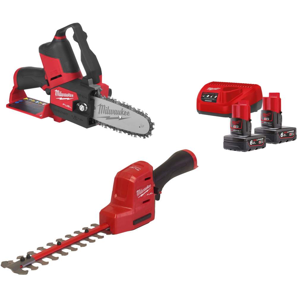 Milwaukee Набор инструментов Milwaukee M12FHT20/M12FHS/M12NRG-602 (A004MLW) (в набор входит: кусторез Milwaukee M12 FHT20-0 (4933479675), цепная пила Milwaukee