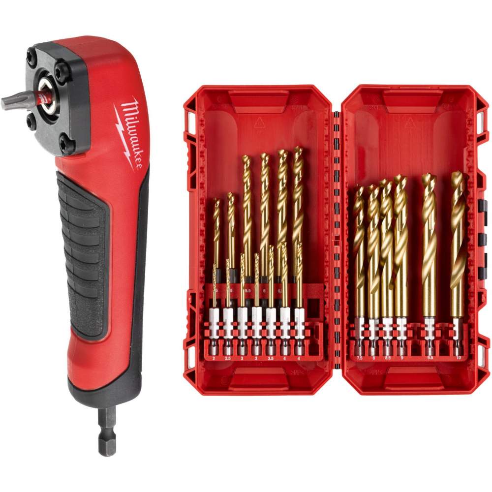 Milwaukee Набор инструментов Milwaukee Угловая насадка ChW CD+набор сверл по металлу (A008MLW) (в набор входит: набор сверл по металлу Milwaukee RedHEX HSS-G Ti